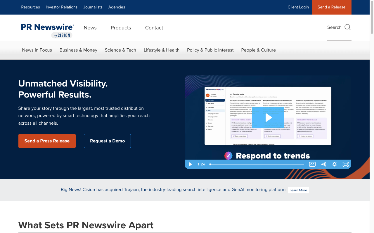 PR Newswire interface